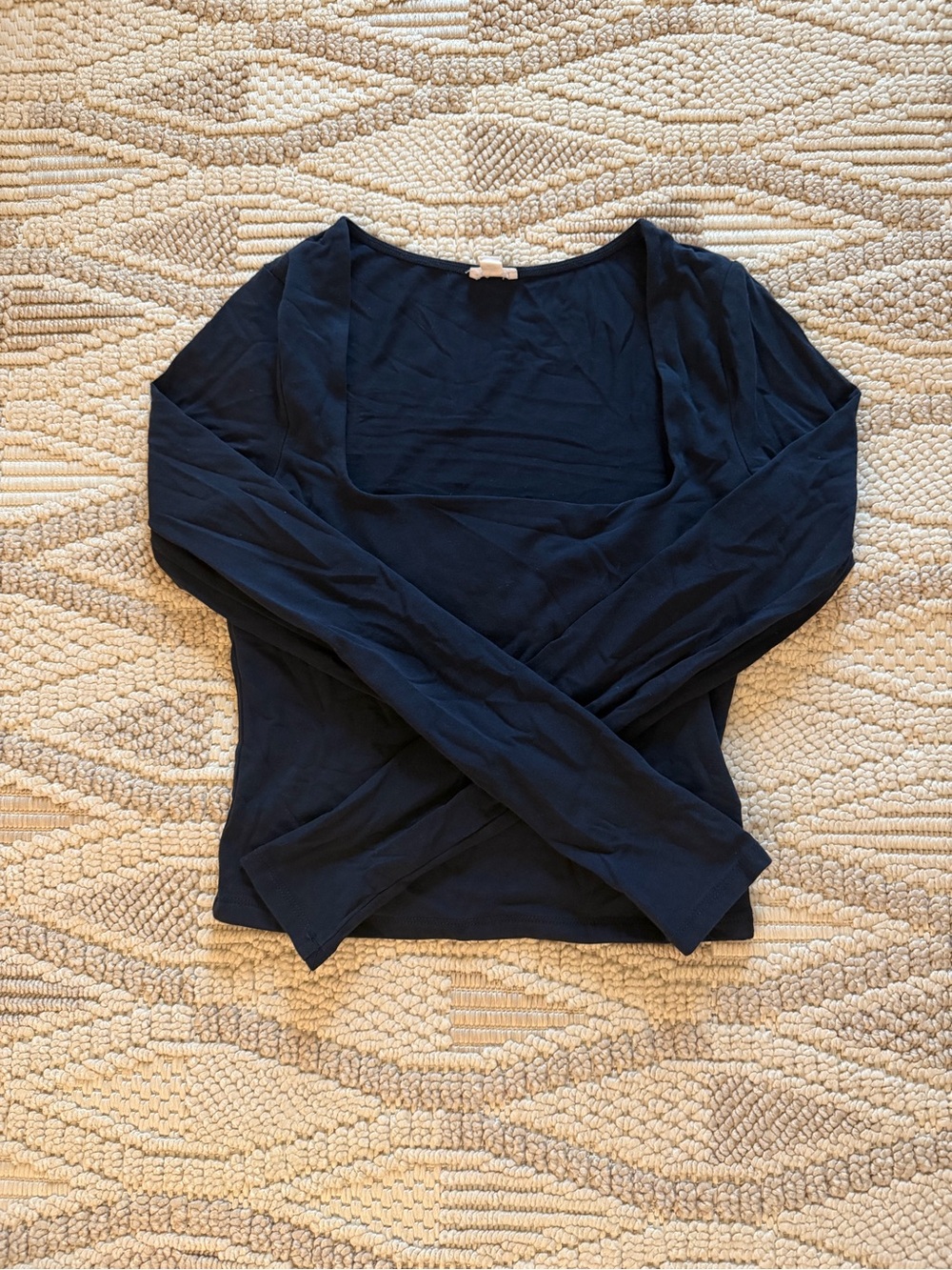 Garage Navy Square Neck Long Sleeve Top